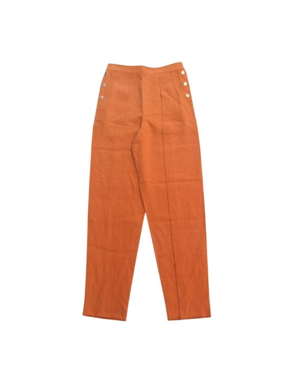 Hermes Sellier Buttons Linen Pants High Waist Trousers Tuck Tapered Belt Button